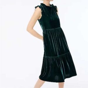J. Crew Velvet Midi Dress in Deep Green